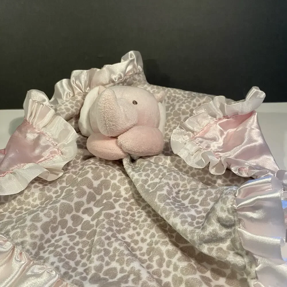 Carter's Leopard Pink Elephant Security Blanket Ruffled Satin Baby 14